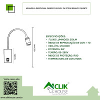 Arandela Direcional Parede Flexivel 3W 2700K Branco Quente Arandela Direcional Parede Flexivel 3W 2700K Branco Quente