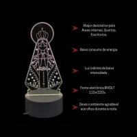 Luminaria De Mesa Abajur Led Nossa Senhora 3 Cores Luminaria De Mesa Abajur Led Nossa Senhora 3 Cores