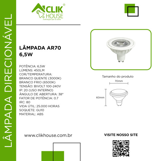 Lampada LED AR70 6.5W Lampada LED AR70 6.5W
