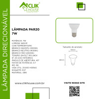 LAMPADA PAR20 LED 7W BRANCA QUENTE 3000K LAMPADA PAR20 LED 7W BRANCA QUENTE 3000K