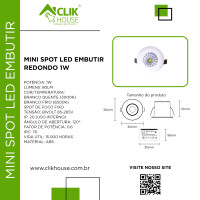 MINI SPOT LED EMBUTIR REDONDO 1W BRANCO QUENTE 3000K MINI SPOT LED EMBUTIR REDONDO 1W BRANCO QUENTE 3000K