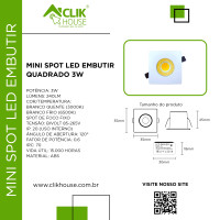 MINI SPOT LED EMBUTIR QUADRADO 3W BRANCO QUENTE 3000K MINI SPOT LED EMBUTIR QUADRADO 3W BRANCO QUENTE 3000K