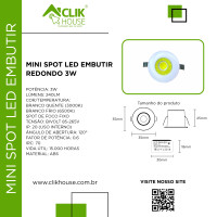 MINI SPOT LED EMBUTIR REDONDO 3W BRANCO QUENTE 3000K MINI SPOT LED EMBUTIR REDONDO 3W BRANCO QUENTE 3000K