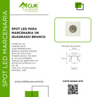 MINI SPOT MARCENARIA QUADRADO BRANCO 1W BRANCO QUENTE 3000K MINI SPOT MARCENARIA QUADRADO BRANCO 1W BRANCO QUENTE 3000K
