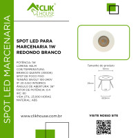 MINI SPOT REDONDO MARCENARIA BRANCO 1W BRANCO QUENTE 3000K MINI SPOT REDONDO MARCENARIA BRANCO 1W BRANCO QUENTE 3000K