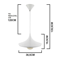 Luminária de teto pendente Manchester Branco linha Alumínio Luminária de teto pendente Manchester Branco linha Alumínio