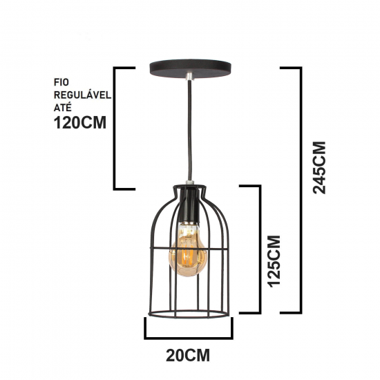 Luminária de teto pendente Atenas linha Aramado - com Lâmpada filamento de brinde Luminária de teto pendente Atenas linha Aramado - com Lâmpada filamento de brinde