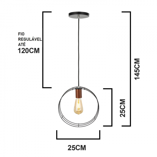 Luminária de teto pendente Geométrico Circular Aramado Luminária de teto pendente Geométrico Circular Aramado
