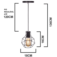 Luminária de teto pendente Ohio linha Aramado - com Lâmpada filamento de brinde Luminária de teto pendente Ohio linha Aramado - com Lâmpada filamento de brinde