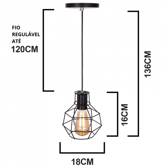 Luminária de teto pendente Ohio linha Aramado - com Lâmpada filamento de brinde Luminária de teto pendente Ohio linha Aramado - com Lâmpada filamento de brinde