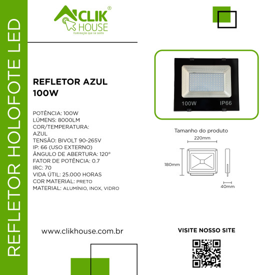 REFLETOR LED AZUL 100W REFLETOR LED AZUL 100W