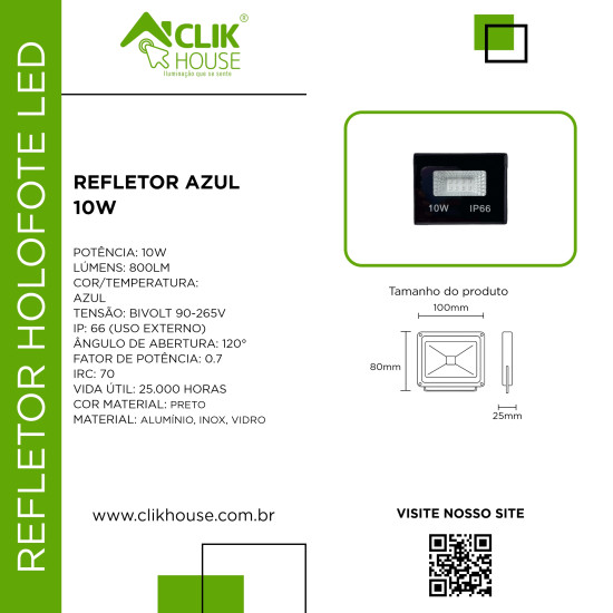 REFLETOR LED AZUL 10W REFLETOR LED AZUL 10W