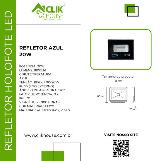 REFLETOR LED AZUL 20W REFLETOR LED AZUL 20W