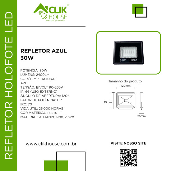REFLETOR LED AZUL 30W REFLETOR LED AZUL 30W