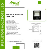 REFLETOR HOLOFOTE LED CTB MODELO E 100W BRANCO QUENTE 3000K REFLETOR HOLOFOTE LED CTB MODELO E 100W BRANCO QUENTE 3000K