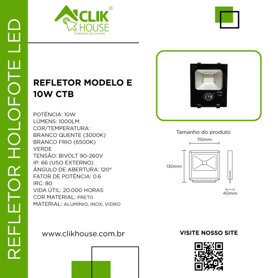 REFLETOR HOLOFOTE LED CTB MODELO E 10W VERDE REFLETOR HOLOFOTE LED CTB MODELO E 10W VERDE