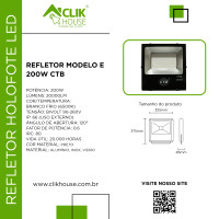 REFLETOR HOLOFOTE LED CTB MODELO E 200W BRANCO FRIO 6500K REFLETOR HOLOFOTE LED CTB MODELO E 200W BRANCO FRIO 6500K