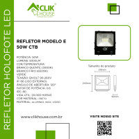REFLETOR HOLOFOTE LED CTB MODELO E 50W BRANCO QUENTE 3000K REFLETOR HOLOFOTE LED CTB MODELO E 50W BRANCO QUENTE 3000K