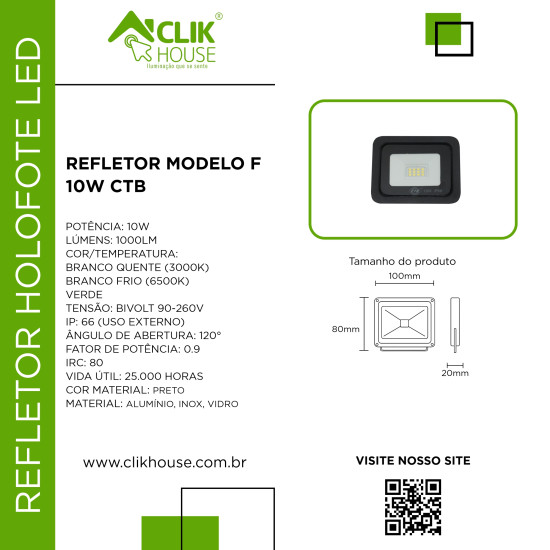 REFLETOR HOLOFOTE LED CTB MODELO F 10W VERDE REFLETOR HOLOFOTE LED CTB MODELO F 10W VERDE
