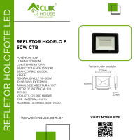 REFLETOR HOLOFOTE LED CTB MODELO F 50W BRANCO QUENTE 3000K REFLETOR HOLOFOTE LED CTB MODELO F 50W BRANCO QUENTE 3000K