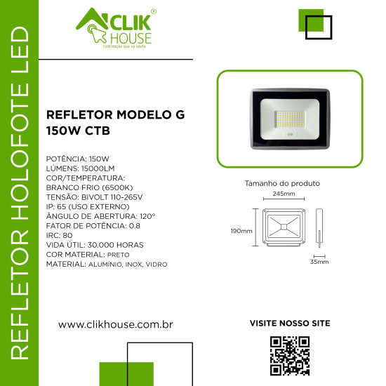 REFLETOR LED 150W BRANCO FRIO 6500K - 2 ANOS DE GARANTIA REFLETOR LED 150W BRANCO FRIO 6500K - 2 ANOS DE GARANTIA