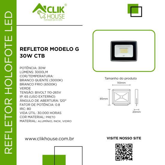 REFLETOR LED 30W BRANCO FRIO 6500K - 2 ANOS DE GARANTIA REFLETOR LED 30W BRANCO FRIO 6500K - 2 ANOS DE GARANTIA