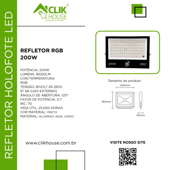 REFLETOR RGB 200W COM MEMORIA REFLETOR RGB 200W COM MEMORIA