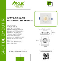 SPOT LED QUADRADO EMBUTIR 5W BRANCO NEUTRO 4000K SPOT LED QUADRADO EMBUTIR 5W BRANCO NEUTRO 4000K