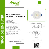 SPOT LED REDONDO EMBUTIR 7W BRANCO FRIO 6500K SPOT LED REDONDO EMBUTIR 7W BRANCO FRIO 6500K