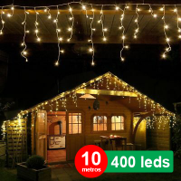 10m Cascata decorativa Natal Fixa ou Multifunção 10 metros 400 leds proteção contra chuva para uso interno ou externo 10m Cascata decorativa Natal Fixa ou Multifunção 10 metros 400 leds proteção contra chuva para uso interno ou externo
