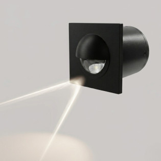 BALIZADOR DE ESCADA EMBUTIDO 3W QUARADO PRETO FACHO DE LUZ FECHADO
