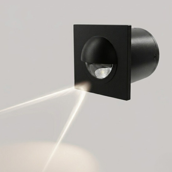 BALIZADOR DE ESCADA EMBUTIDO 3W QUARADO PRETO FACHO DE LUZ FECHADO