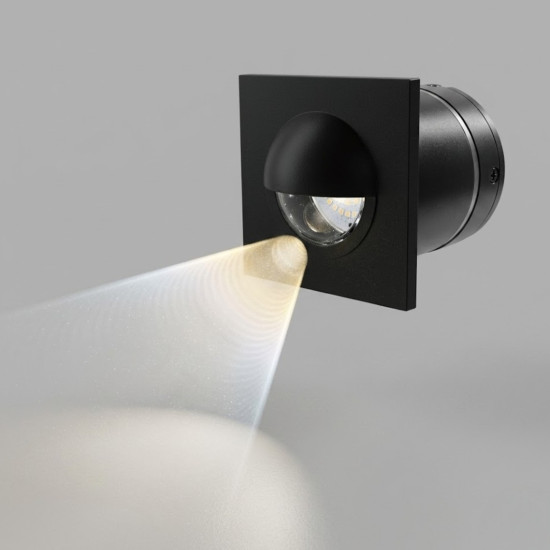 BALIZADOR DE ESCADA EMBUTIDO 3W QUARADO PRETO FACHO DE LUZ ABERTO